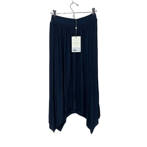 NWT Margaret O'Leary XS Navy Midi Handkerchief Skirt Elastic Waist Lagenlook NEW - Picture 1 of 7